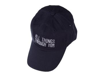 Navy Blue All things through Him Embroidered Adjustable Back Hat Cap