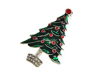 Silvertone Christmas Tree Pin Brooch