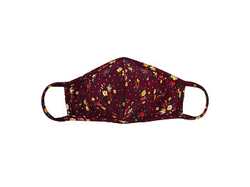 Burgundy Reusable Floral Print T-Shirt Cloth Face Mask with Seam