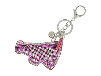Rose & Clear Cheer Bullhorn Faux Suede Tassel Stuffed Pillow Key Chain Handbag Charm