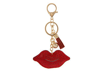 Red Lips Faux Suede Tassel Stuffed Pillow Key Chain Handbag Charm