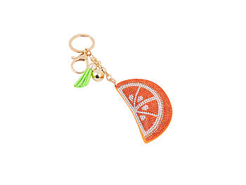 Orange Slice Faux Suede Tassel Stuffed Pillow Key Chain Handbag Charm