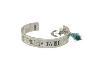 Nothing is Impossible Silvertone Message Cuff Style Bracelet