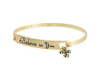 Goldtone Believe in You Hook Style Bangle Bracelet