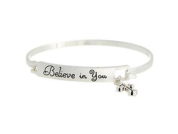 Silvertone Believe in You Hook Style Bangle Bracelet