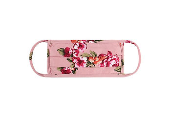 Mauve Floral Print Reusable T-Shirt Cloth Face Mask with Pleats