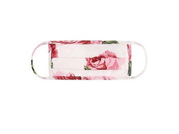 Ivory Floral Print Reusable T-Shirt Cloth Face Mask with Pleats