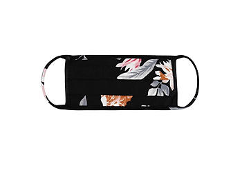 Black Floral Print Reusable T-Shirt Cloth Face Mask with Pleats