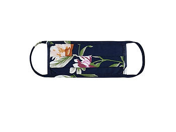 Navy Floral Print Reusable T-Shirt Cloth Face Mask with Pleats