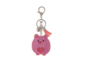 Pink Piggy Tassel Bling Faux Suede Stuffed Pillow Key Chain Handbag Charm