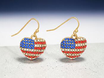 Goldtone Heart Shaped Flag Fishhook Earrings