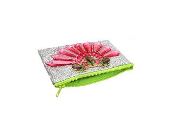 Colorful & Fun Glitter Jewel & Acrylic Accented Top Zipper Fashion Clutch ~ Style 6177