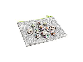 Colorful & Fun Glitter Jewel & Acrylic Accented Top Zipper Fashion Clutch ~ Style 6187