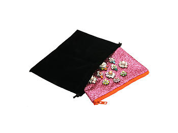 Colorful & Fun Glitter Jewel & Acrylic Accented Top Zipper Fashion Clutch ~ Style 6188