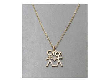 Goldtone Crystal Accent Heart Theme Boy & Girl Pendant Necklace