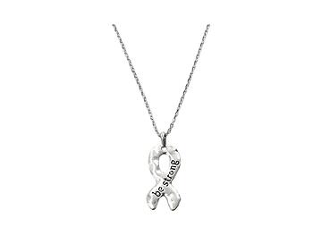 Silvertone Be Strong Modern Metallic Ribbon Pendant Necklace