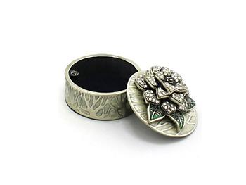 Grey Deco Enamel and Crystal Flower Jewelry Trinket Box