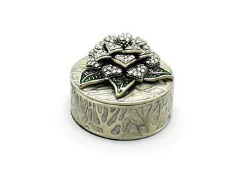 Grey Deco Enamel and Crystal Flower Jewelry Trinket Box