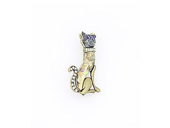 Abalone Rhinestone Studded Feline Pin