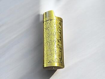 Dark Gold Filigree Metal Shell Lighter Case Cover Holder Fits Bic Lighters