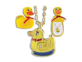Duck Critter Pendant in Yellow Velour Hinged Gift Box