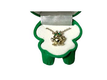 Frog Critter Pendant Necklace in Green Velour Hinged Gift Box