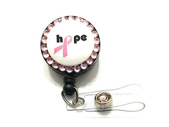 White Hope Pink Ribbon Retractable Bling Button Reel