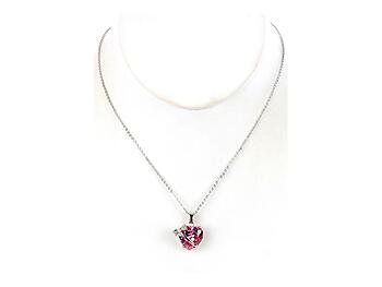 Pink Bow Tied Heart Rhinestone Pendant Necklace