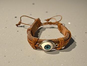 Brown Leather Band Evil Eye Good Luck and Protection Bracelet