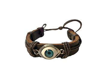 Dark Brown Leather Band Evil Eye Good Luck and Protection Bracelet