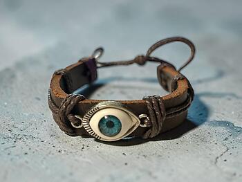 Dark Brown Leather Band Evil Eye Good Luck and Protection Bracelet