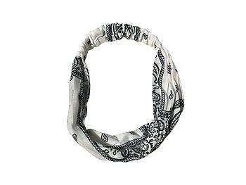 White Paisley Wide Cotton Stretch Headband Hair Accessory