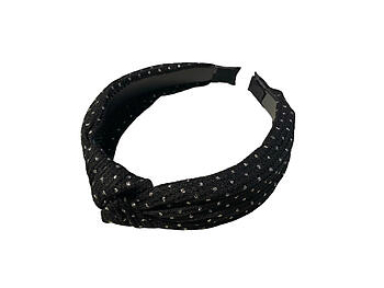 Black Metallic Dots Fabric Fashion Headband w/ Top Knot