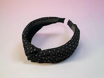 Black Metallic Dots Fabric Fashion Headband w/ Top Knot