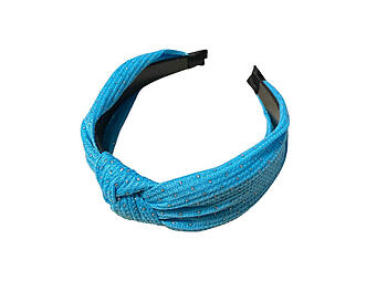 Blue Metallic Dots Fabric Fashion Headband w/ Top Knot