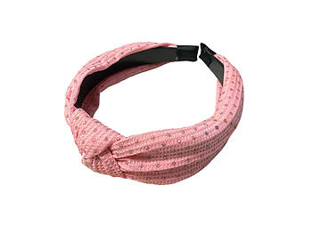 Baby Pink Metallic Dots Fabric Fashion Headband w/ Top Knot