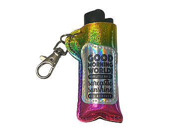 Good Morning Vinyl Iridescent Design Lighter Case Keychain With Patch