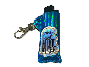 Hot Mess Vinyl Iridescent Design Lighter Case Keychain With Patch