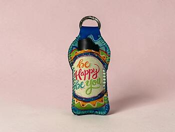 Be Happy Neoprene Carabiner Keychain Lighter Case / Lip Balm Holder