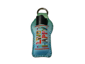 Live Happy Neoprene Carabiner Keychain Lighter Case / Lip Balm Holder
