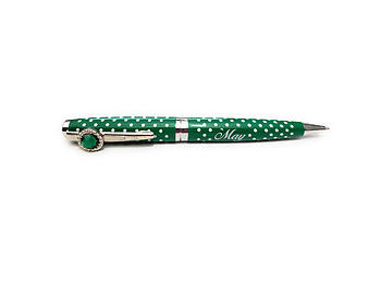 May Colorful Ballpoint Pen w/ Birthstone Emblem on Clip Pen ~ Gift Boxed