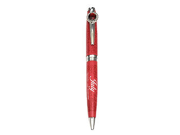 July Colorful Ballpoint Pen w/ Birthstone Emblem on Clip Pen ~ Gift Boxed