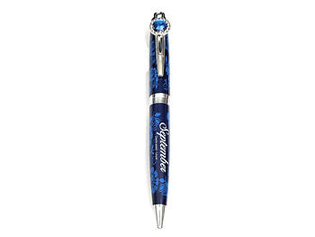 September Colorful Ballpoint Pen w/ Birthstone Emblem on Clip Pen ~ Gift Boxed
