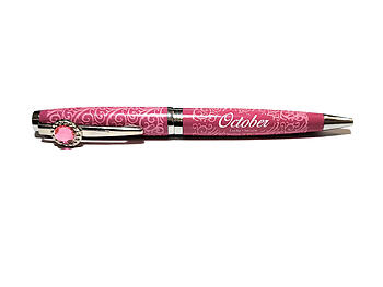 October Colorful Ballpoint Pen w/ Birthstone Emblem on Clip Pen ~ Gift Boxed