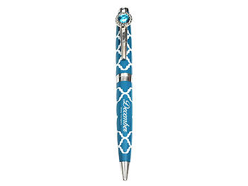 December Colorful Ballpoint Pen w/ Birthstone Emblem on Clip Pen ~ Gift Boxed