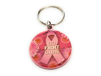 Pink Ribbon Key Chain w/ Metal Medallion Design on Back ~ Style 287D