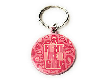 Pink Ribbon Key Chain w/ Metal Medallion Design on Back ~ Style 292D