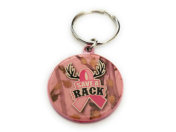 Pink Ribbon Key Chain w/ Metal Medallion Design on Back ~ Style 294D