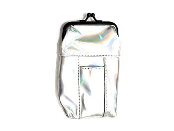 Silver/Black Vinyl Iridescent Design Cigarette Pouch Pack Holder with Lighter Pocket