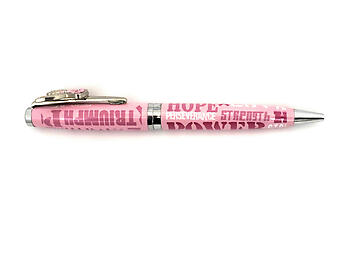 Colorful Ballpoint Pen with Pink Ribbon Emblem on Clip Gift Pen w/ Gift Pouch